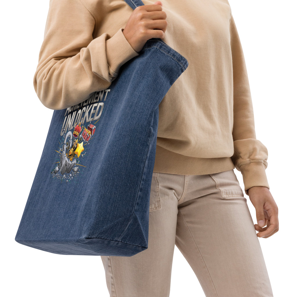 "Achievement Unlocked" Organic Denim Tote Bag