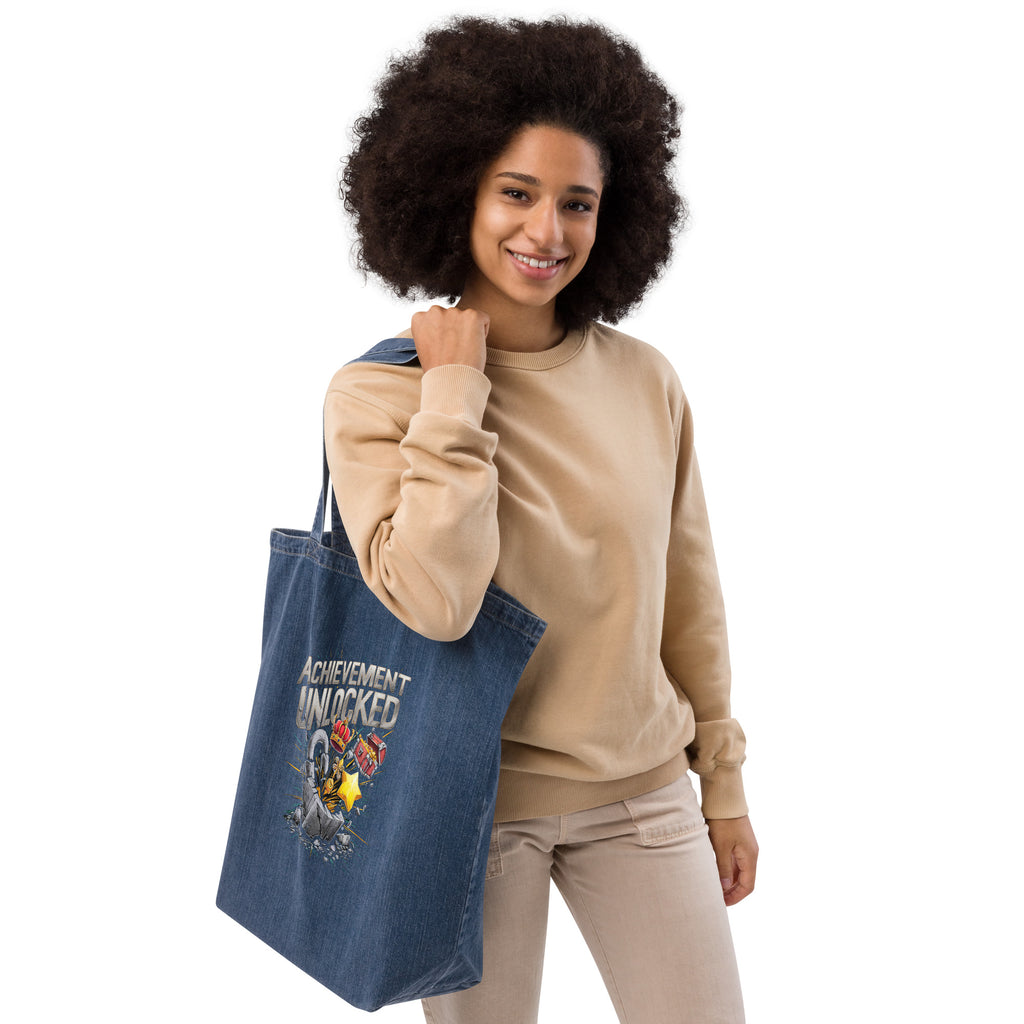 "Achievement Unlocked" Organic Denim Tote Bag