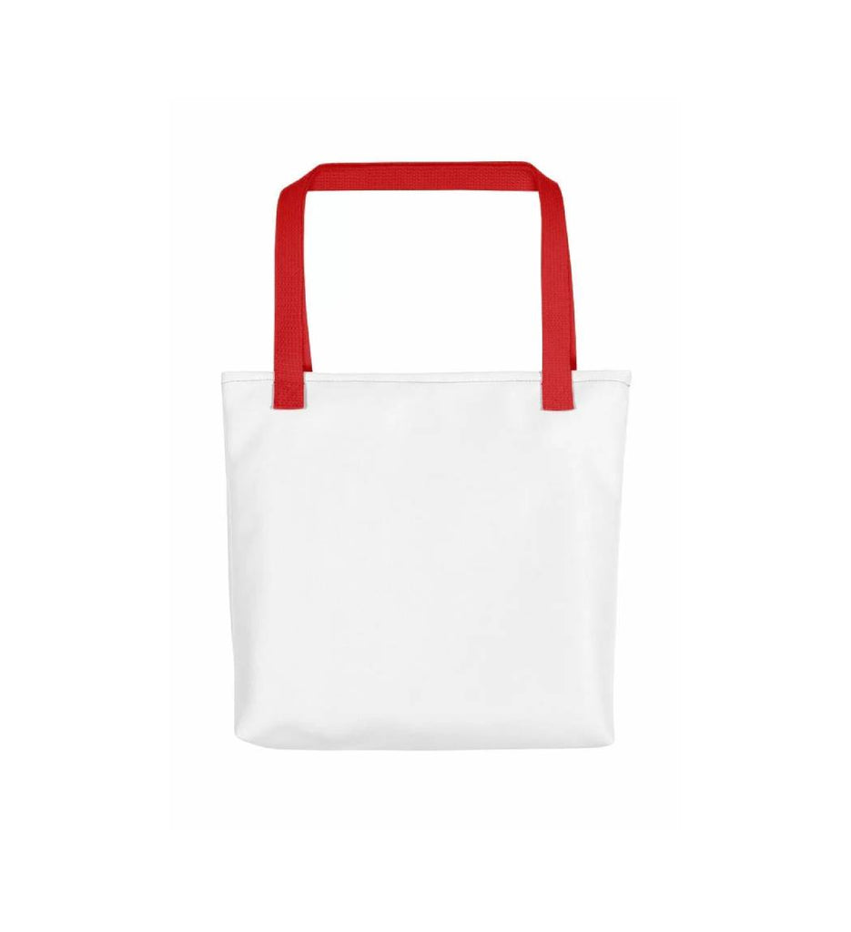 White blank tote bag with red handle front view