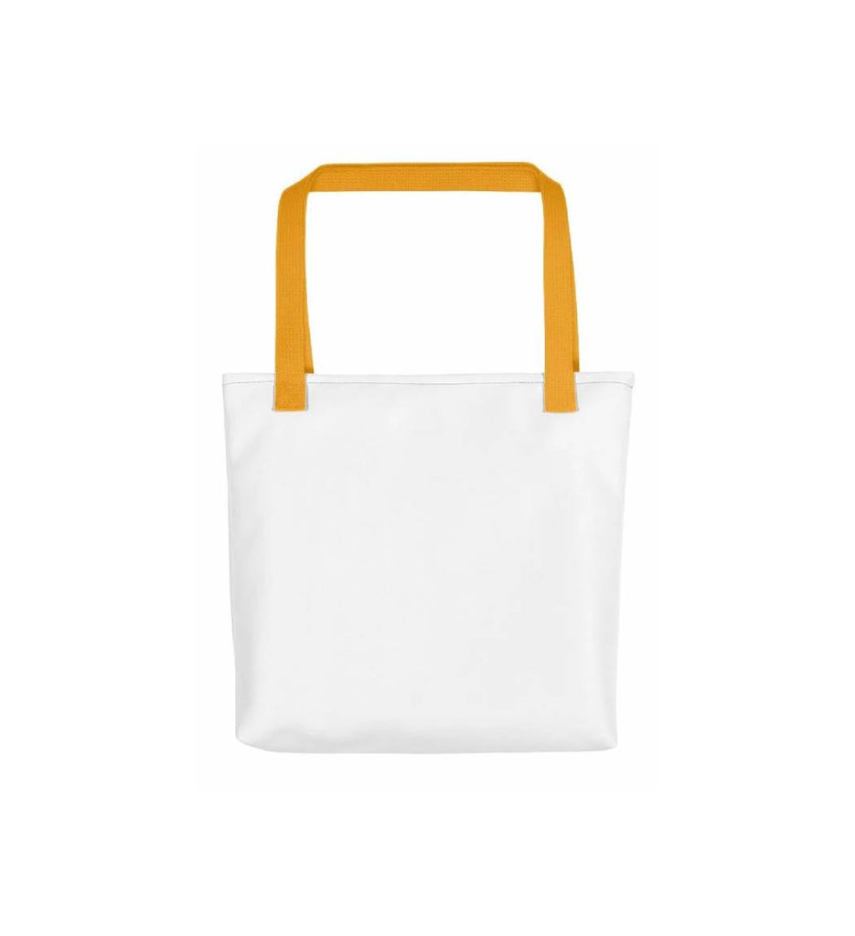 White blank tote bag with yellow handle front view