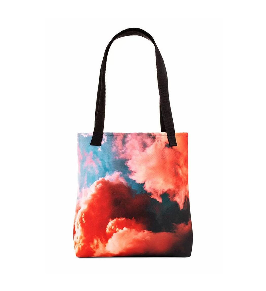 Blank tote bag with black handle and custom design print front view