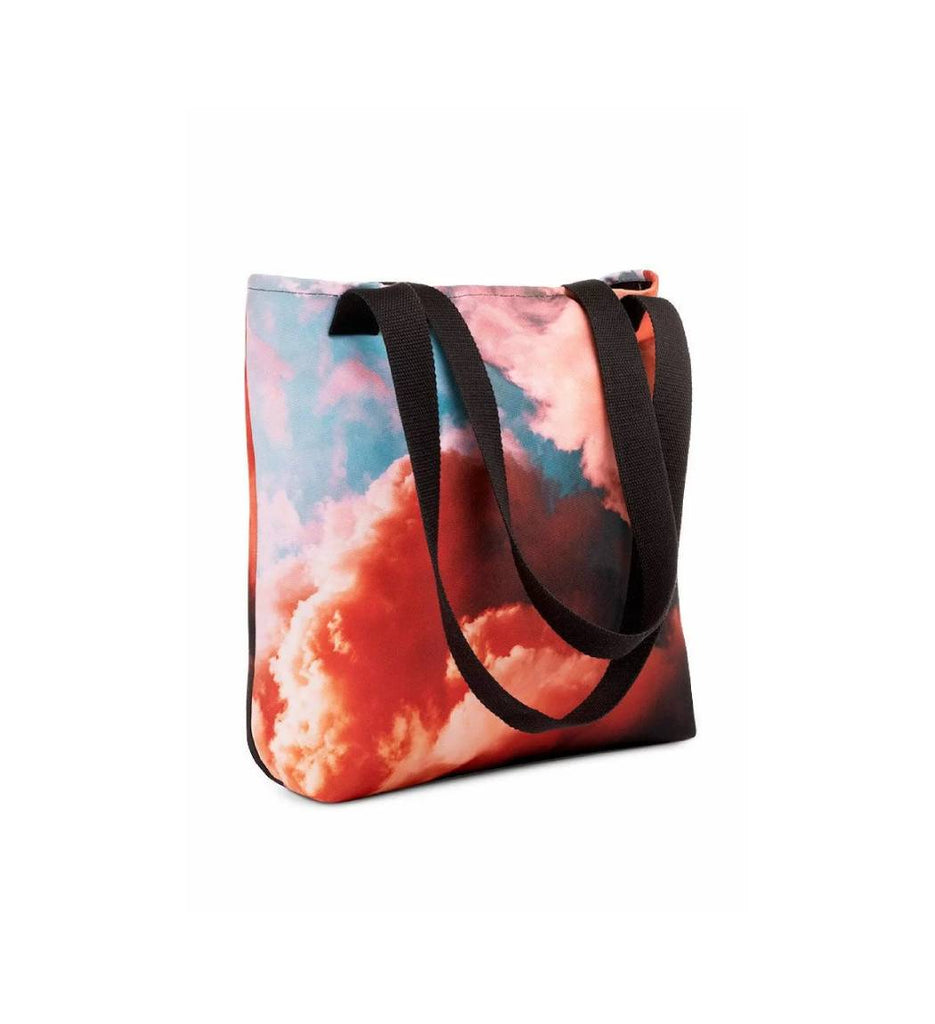 Blank tote bag with black handle and custom design print left profile view